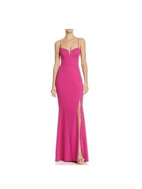 Fuchsia Spaghetti-Strap Maxi Dress with High Side Slits.